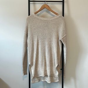 Pink Rose Long Sleeve Knit High Neck Long Sleeve Cream Sweater